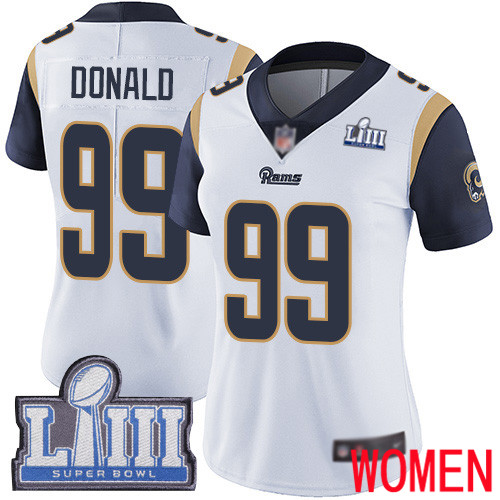Los Angeles Rams Limited White Women Aaron Donald Road Jersey NFL Football 99 Super Bowl LIII Bound Vapor Untouchable